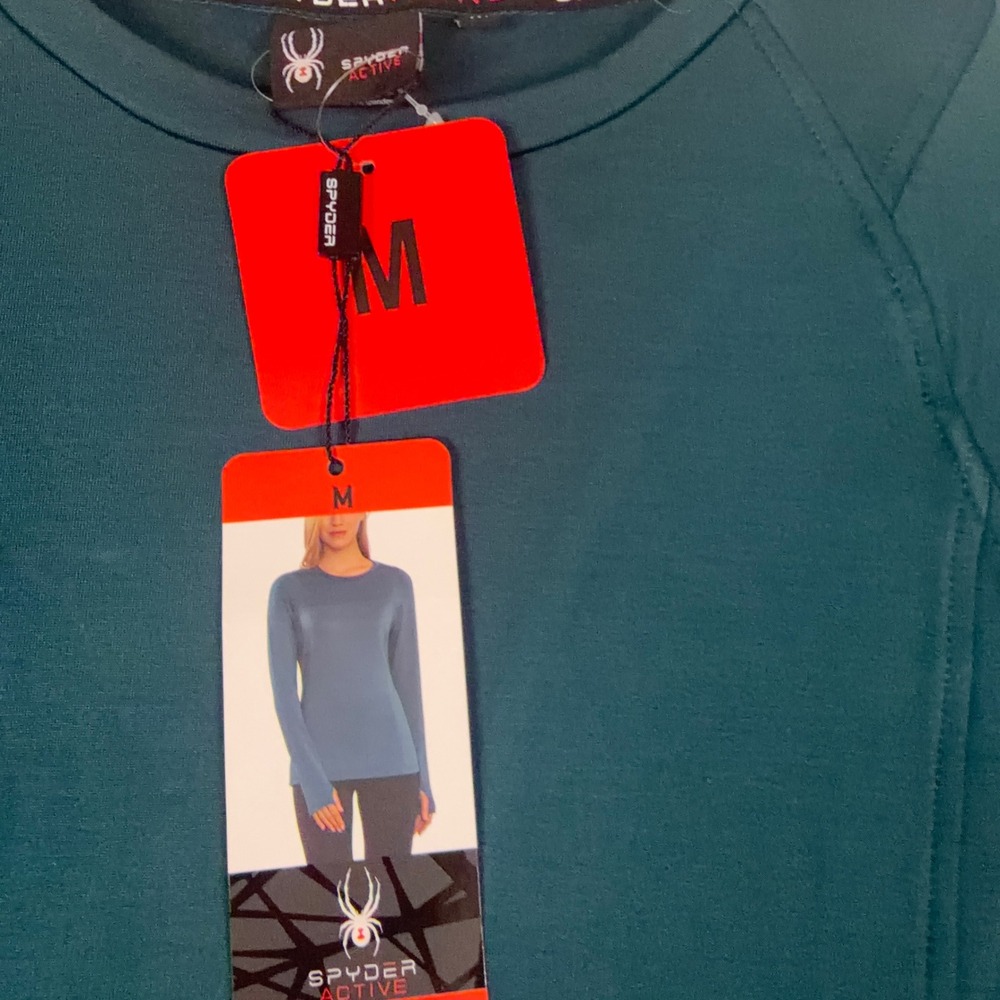 Spyder Active Womens M Teal Blue Fleece Lined Base Layer Long Sleeve Top NWT